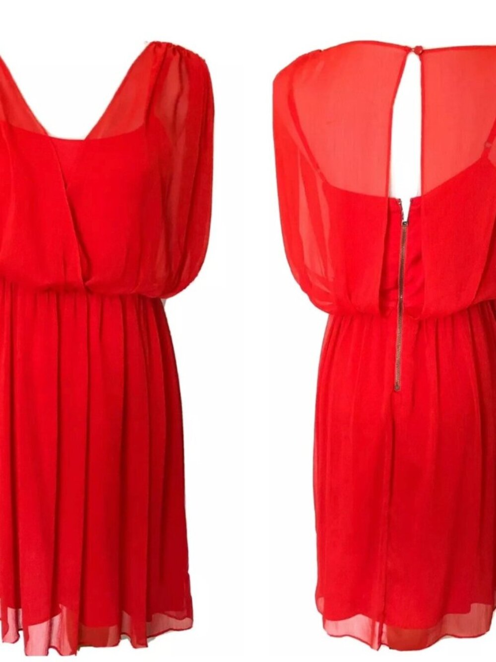 Alice + Olivia Short Sleeve Chiffon Silk Blouson Dress Size Small NWT Tulip Red